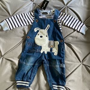 Baby Boy 24 month puppy denim overalls outfit